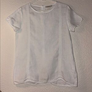 Laura Biagiotti White Linen Short Sleeve Tee with Lace Trim